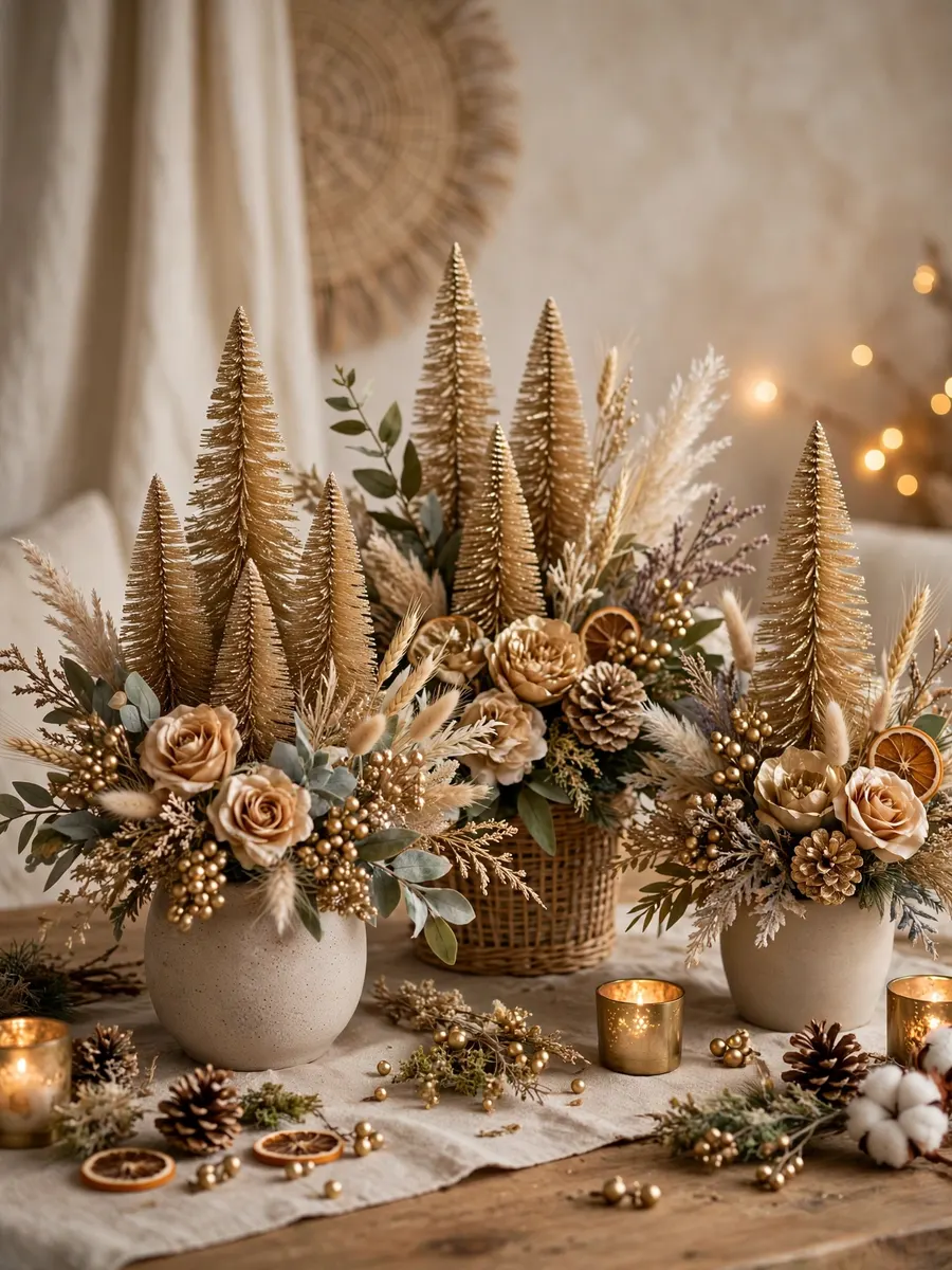 Champagne Gold Tree Arrangements idea for Christmas Artificial Flowers