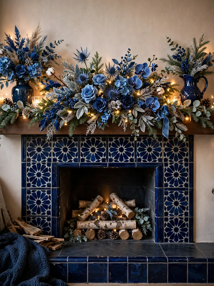 Midnight Sapphire Hearth Features idea for Christmas Artificial Flowers