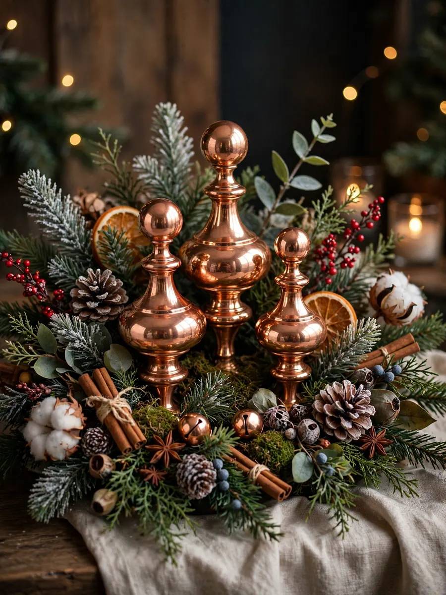 Polished Copper Finials Vignettes idea for Christmas Artificial Flowers