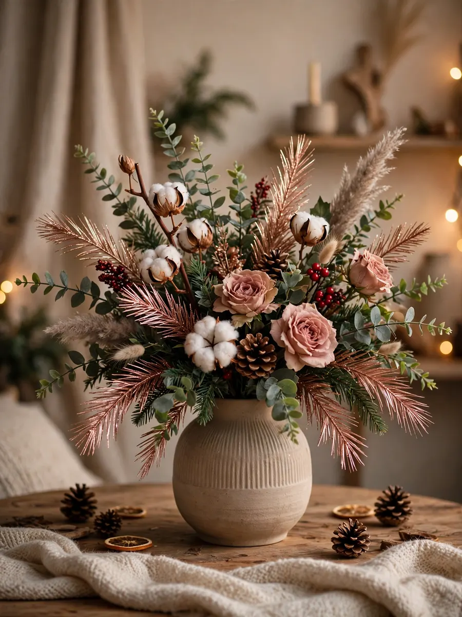 Rose Gold Needle Highlights idea for Christmas Artificial Flowers