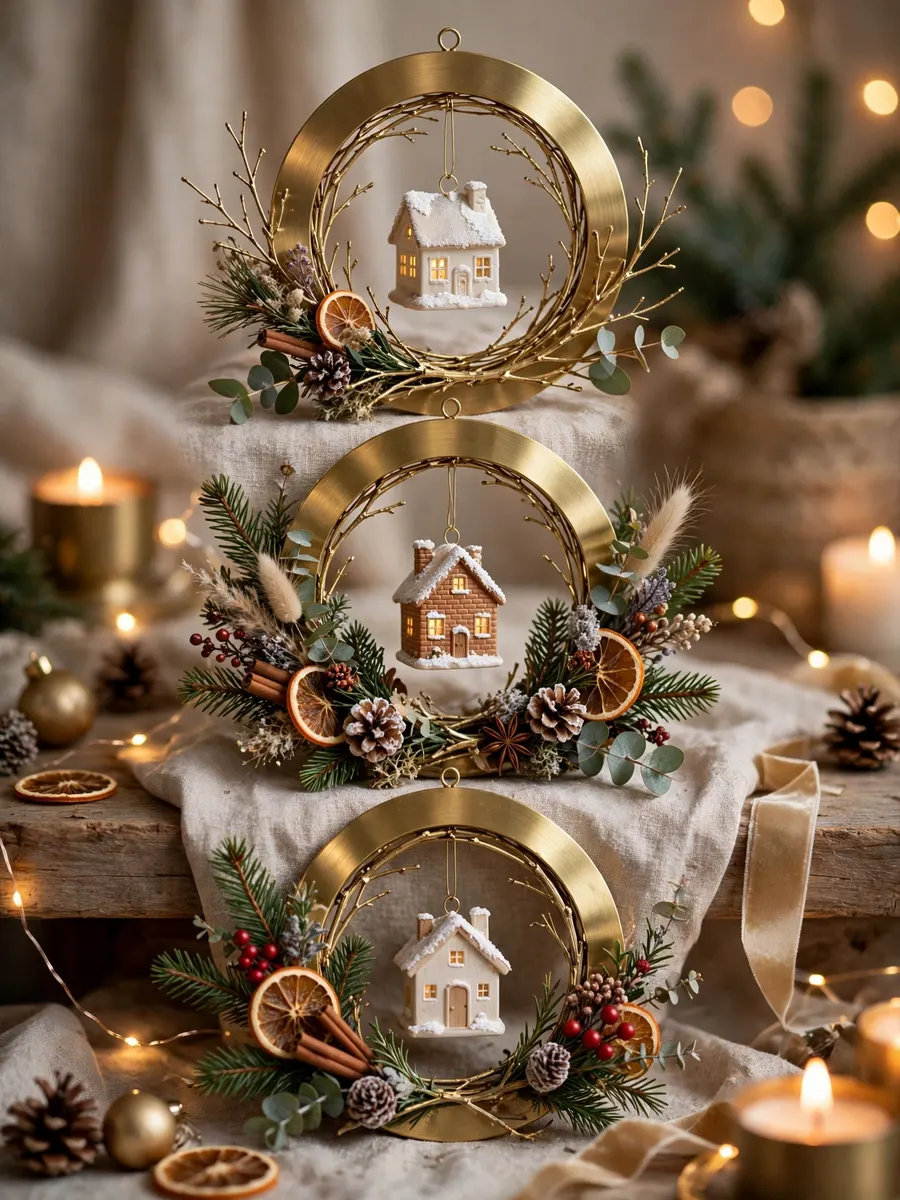 Brushed Brass Twig Vignettes idea for Christmas House Ornaments