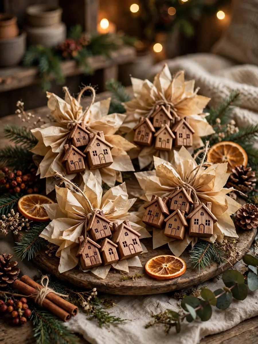 Carved Pine Parchment Clusters idea for Christmas House Ornaments