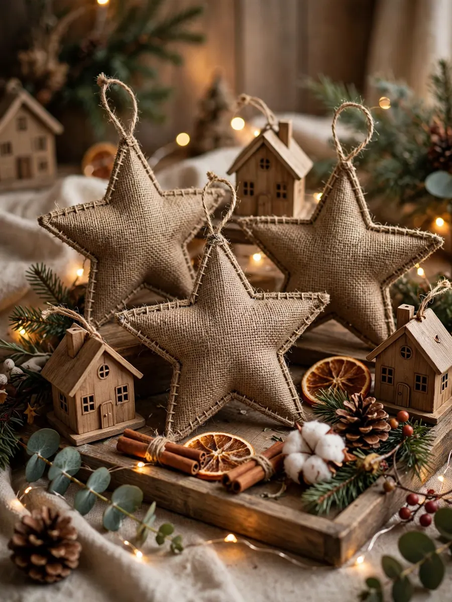 Natural Burlap Star Concepts idea for Christmas House Ornaments