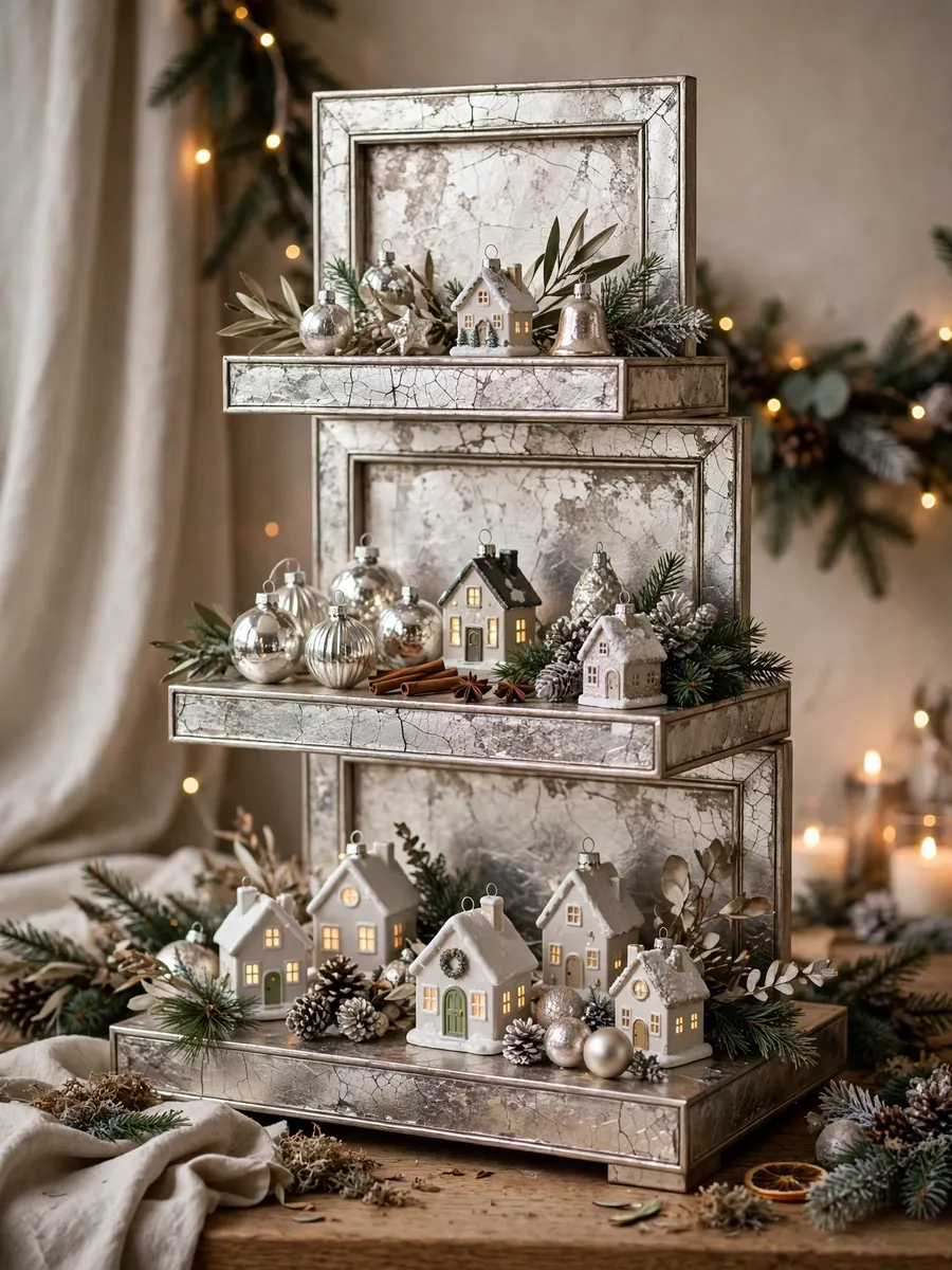 Silver Leaf Panels Tiers idea for Christmas House Ornaments