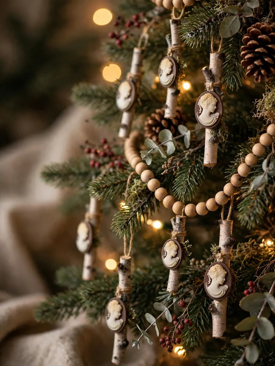 Birch Twig Cameos Highlights idea for Christmas Tree Beaded Garland