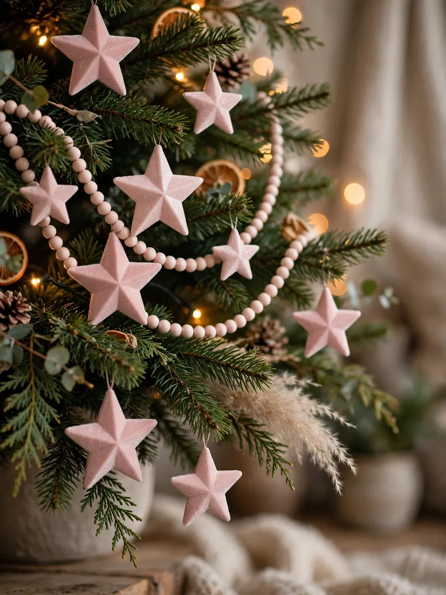 Blush Pink Star Decor idea for Christmas Tree Beaded Garland