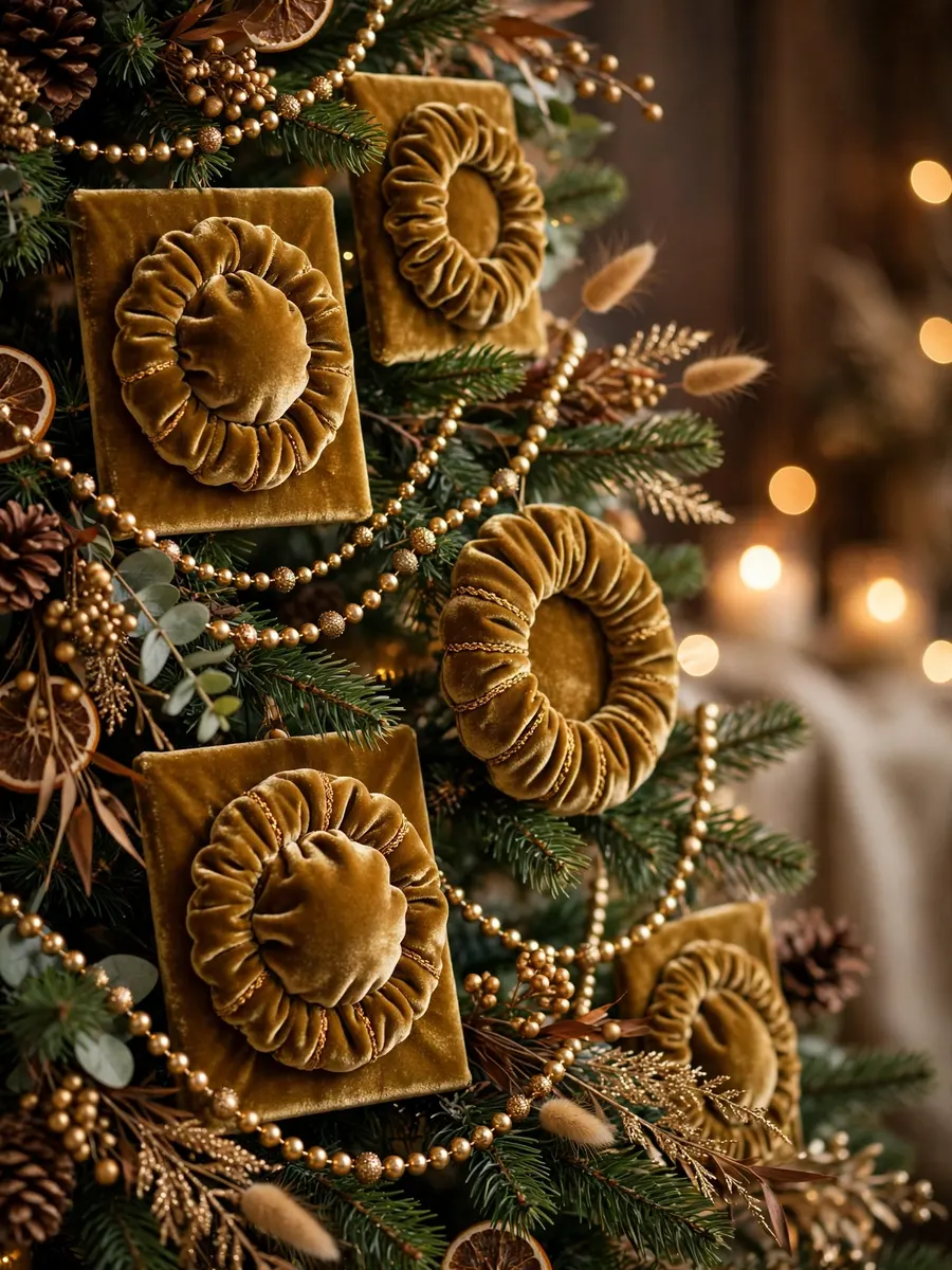 Burnished Gold Velvet Vignettes idea for Christmas Tree Beaded Garland