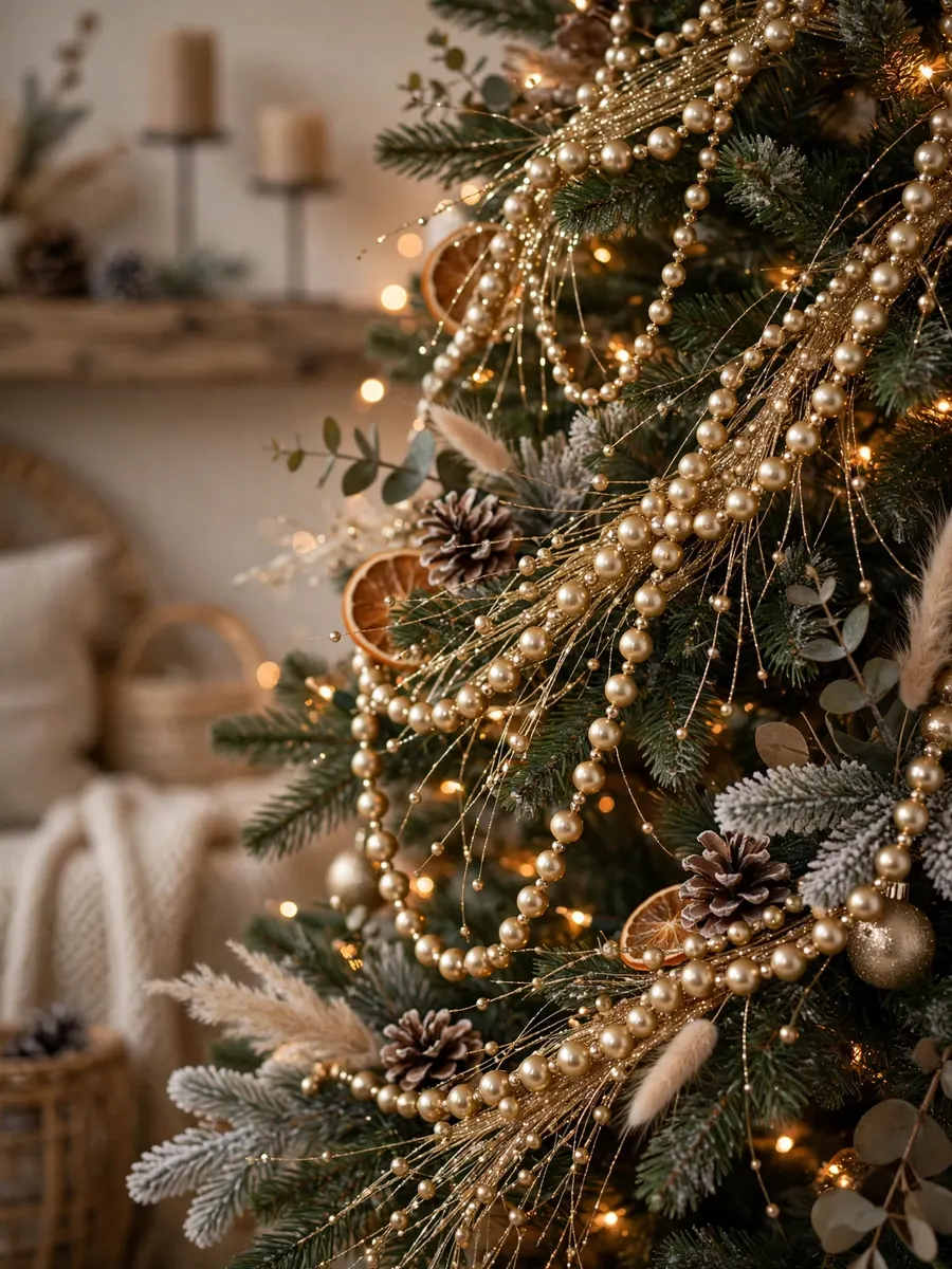 Champagne Gold Filaments Decor idea for Christmas Tree Beaded Garland