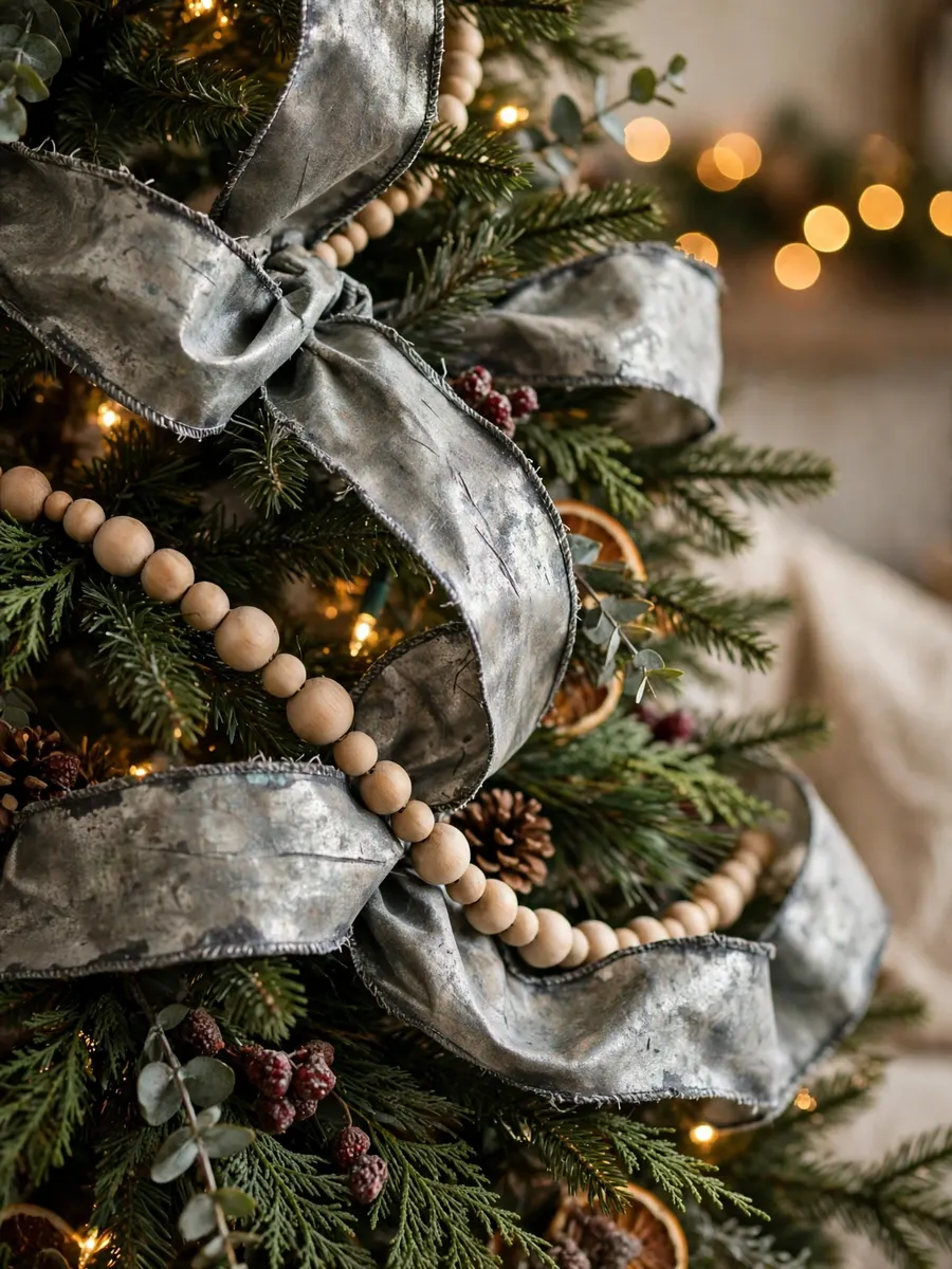 Distressed Zinc Ribbon Styling idea for Christmas Tree Beaded Garland