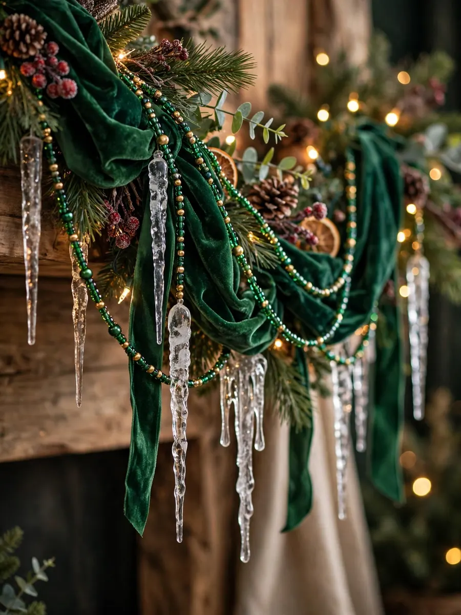 Emerald Velvet Icicle Accents idea for Christmas Tree Beaded Garland