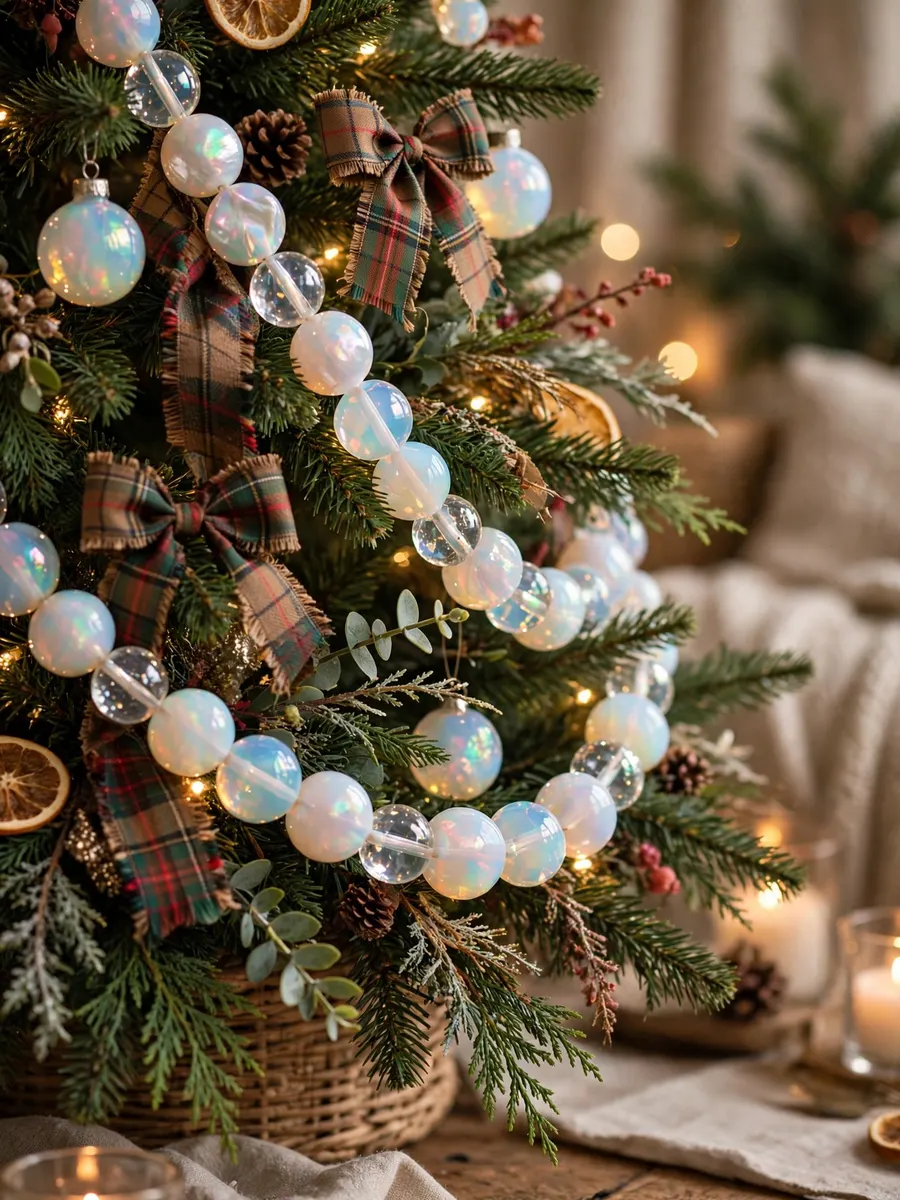 Opal Glass Tartan Touches idea for Christmas Tree Beaded Garland