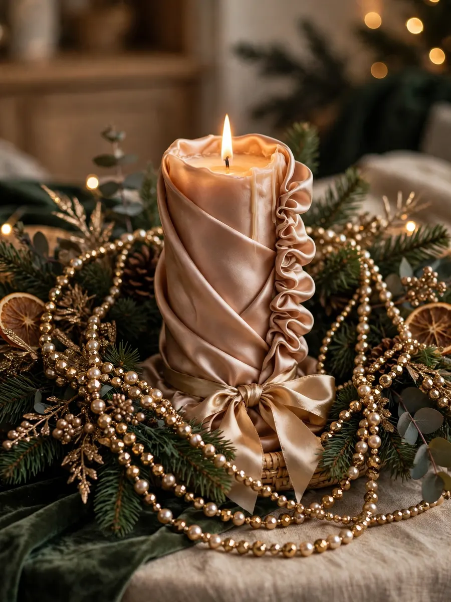 Opulent Silk Candle Features idea for Christmas Tree Beaded Garland
