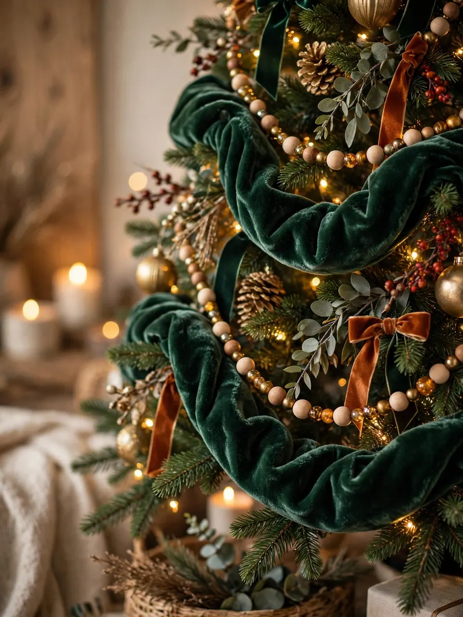 Plush Velvet Garland Styling idea for Christmas Tree Beaded Garland