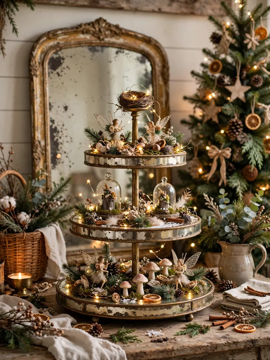 Antique Mirror Fairy Tiers idea for Christmas Tree Farmhouse