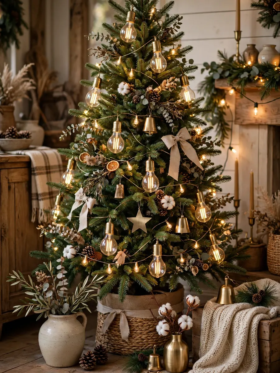 Brushed Brass Filaments Touches idea for Christmas Tree Farmhouse