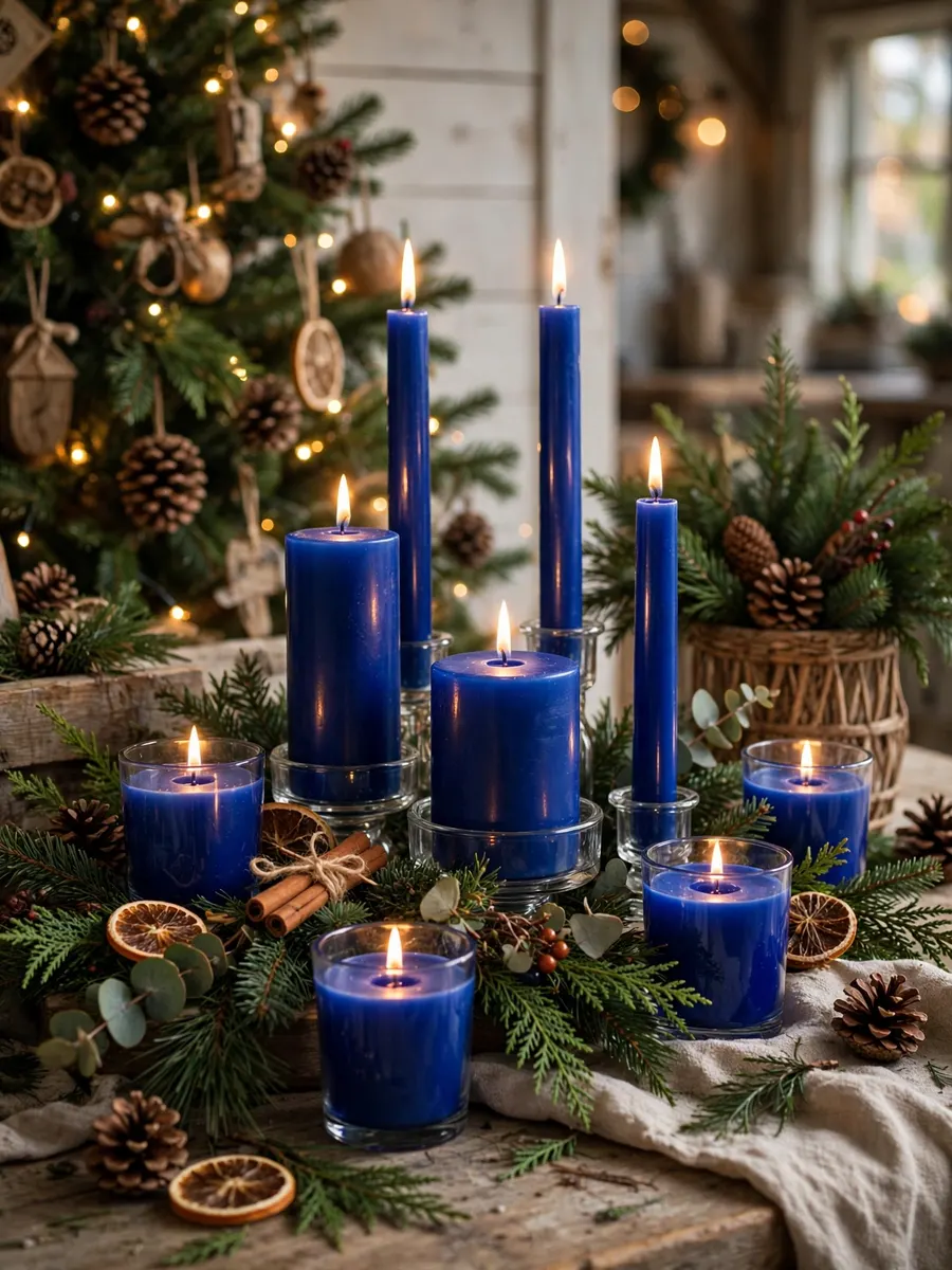 Cobalt Blue Candle Arrangements idea for Christmas Tree Farmhouse