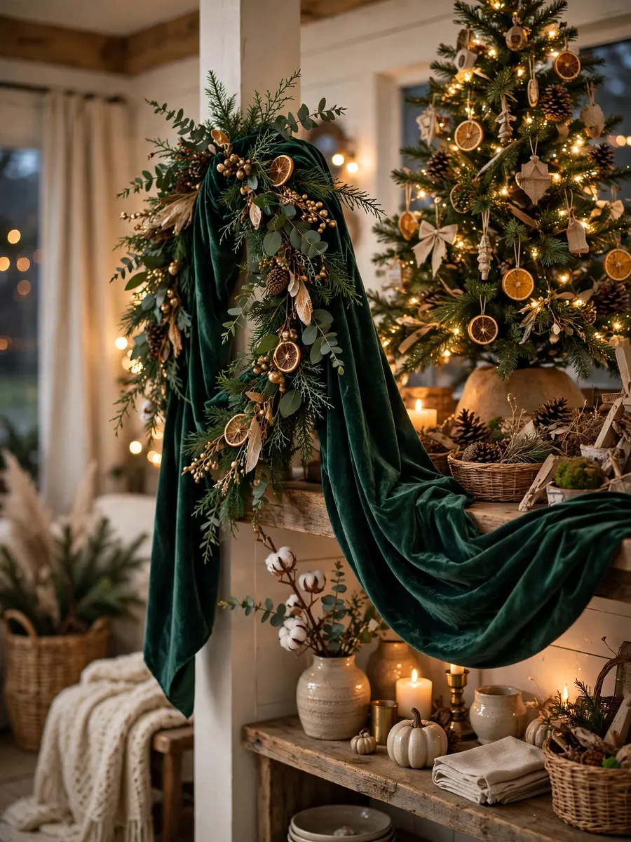 Emerald Velvet Garland Features idea for Christmas Tree Farmhouse