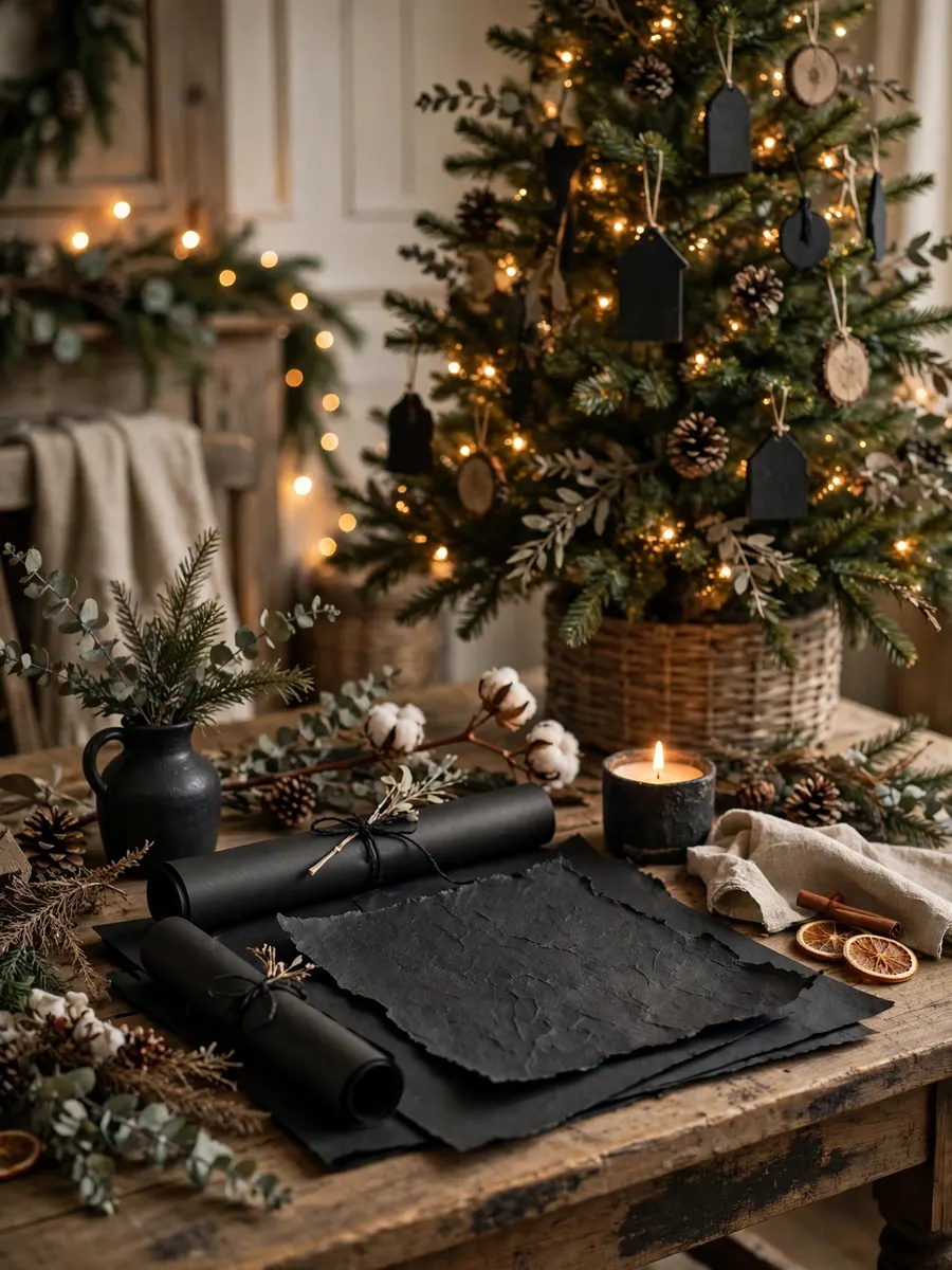 Matte Black Parchment Styling idea for Christmas Tree Farmhouse