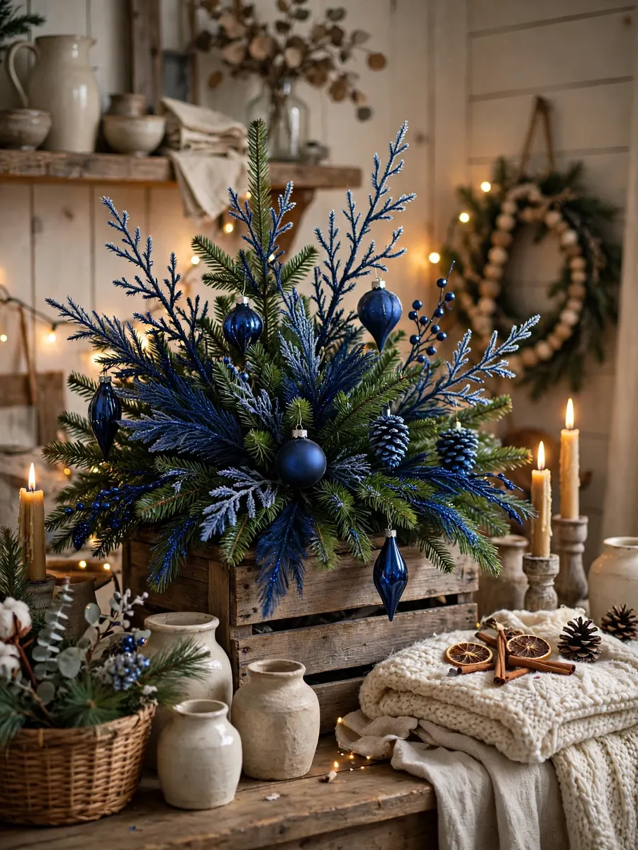 Midnight Sapphire Branch Highlights idea for Christmas Tree Farmhouse