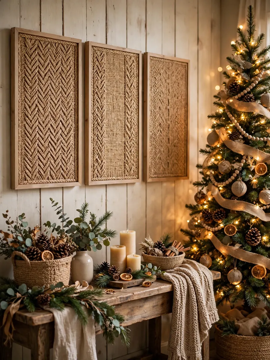 Natural Jute Panels Decor idea for Christmas Tree Farmhouse