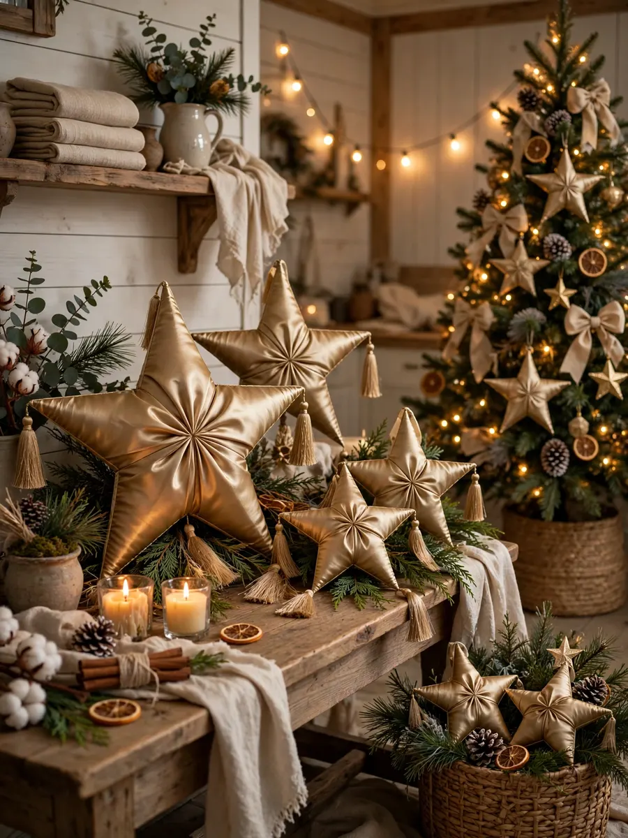 Opulent Silk Star Touches idea for Christmas Tree Farmhouse