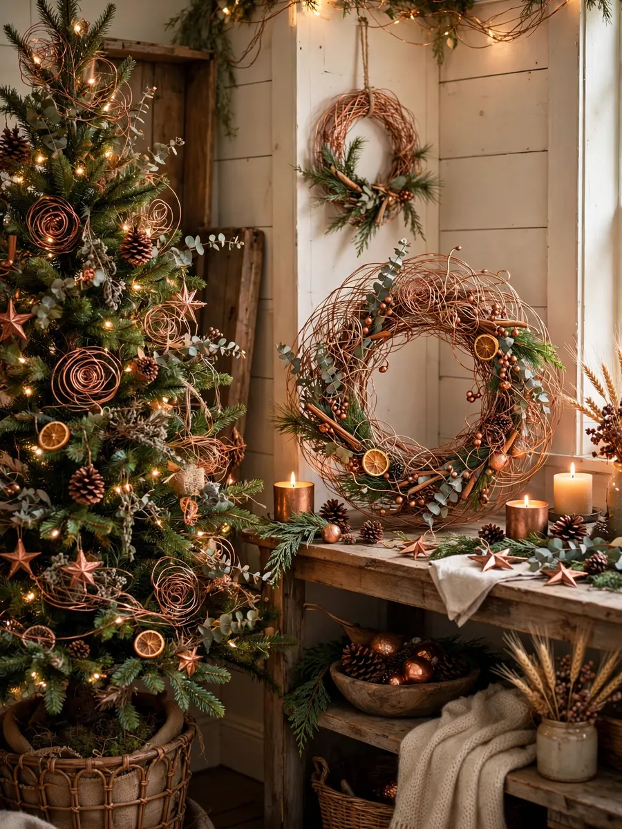 Spun Copper Wreath Accents idea for Christmas Tree Farmhouse