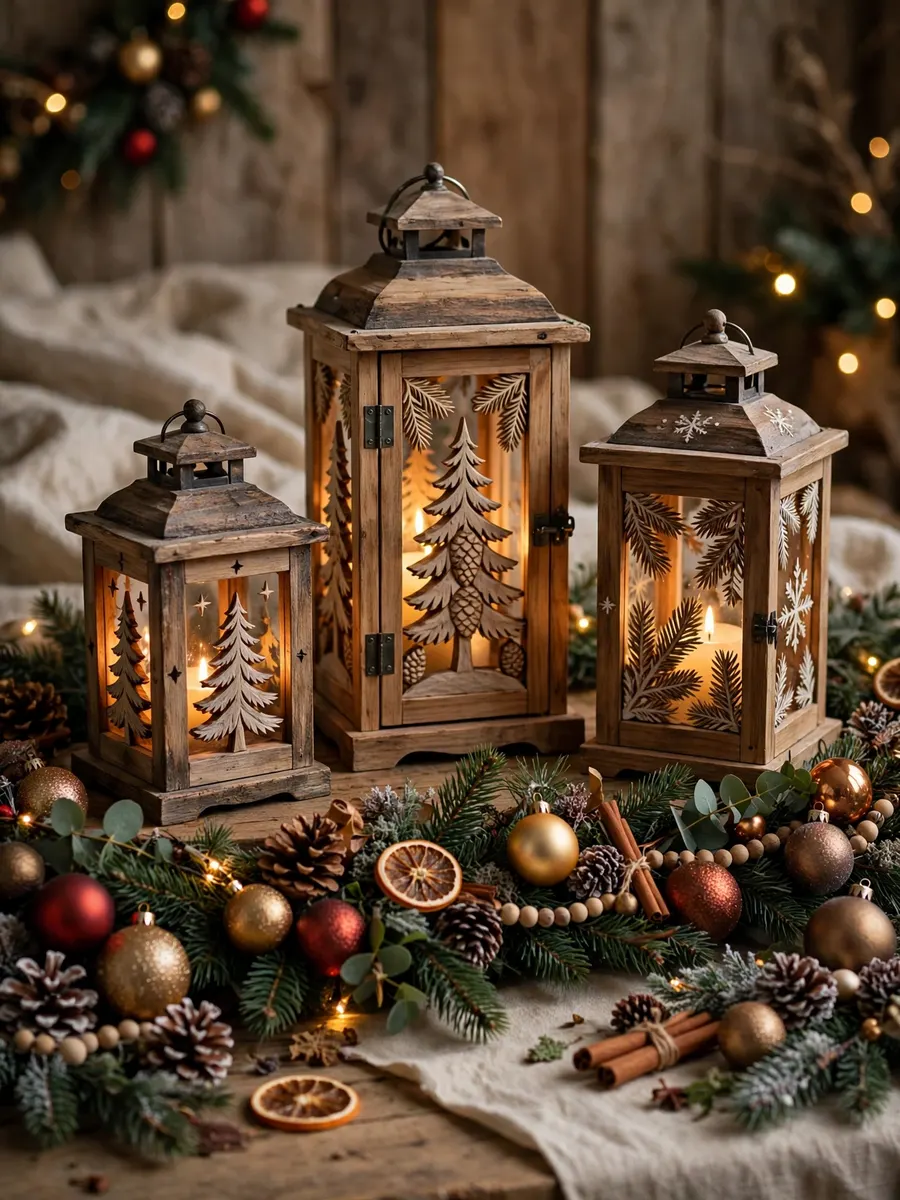 Carved Pine Lanterns Styling idea for Christmas Tree Ornament Garland