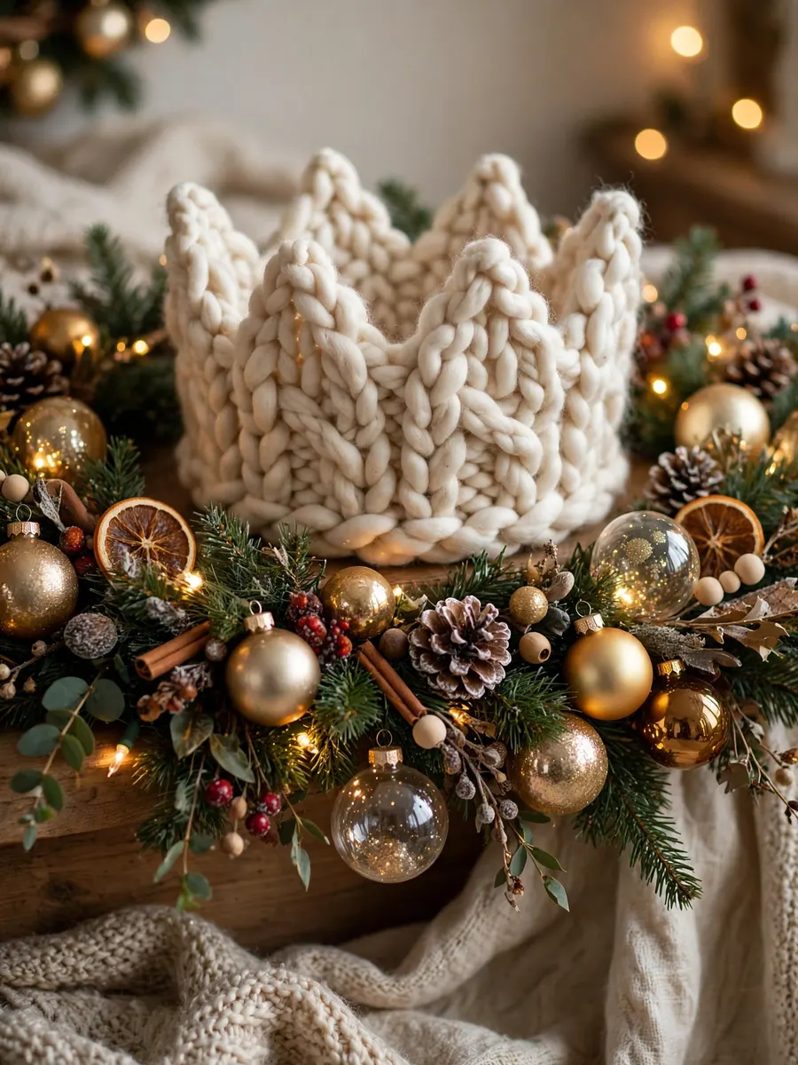 Chunky Wool Crown Highlights idea for Christmas Tree Ornament Garland