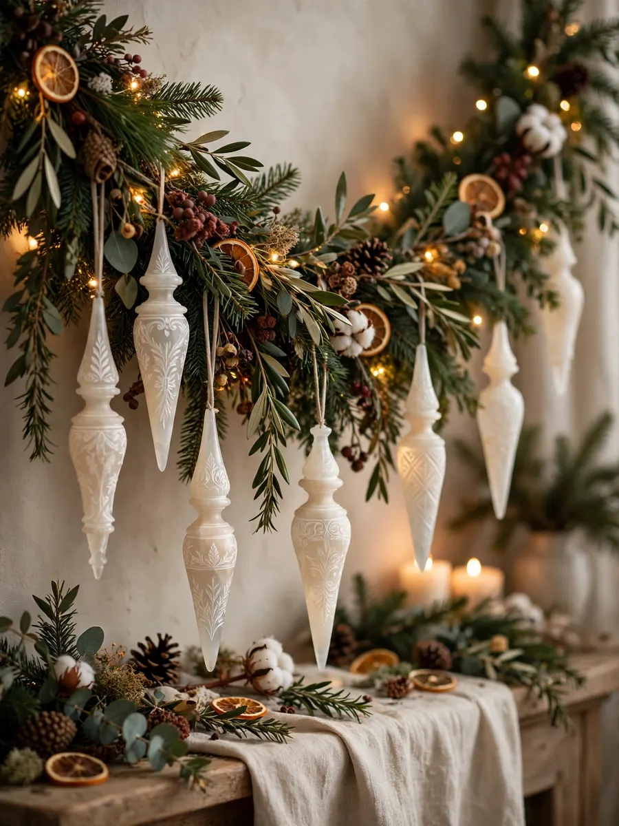 Etched Alabaster Finials Arrangements idea for Christmas Tree Ornament Garland