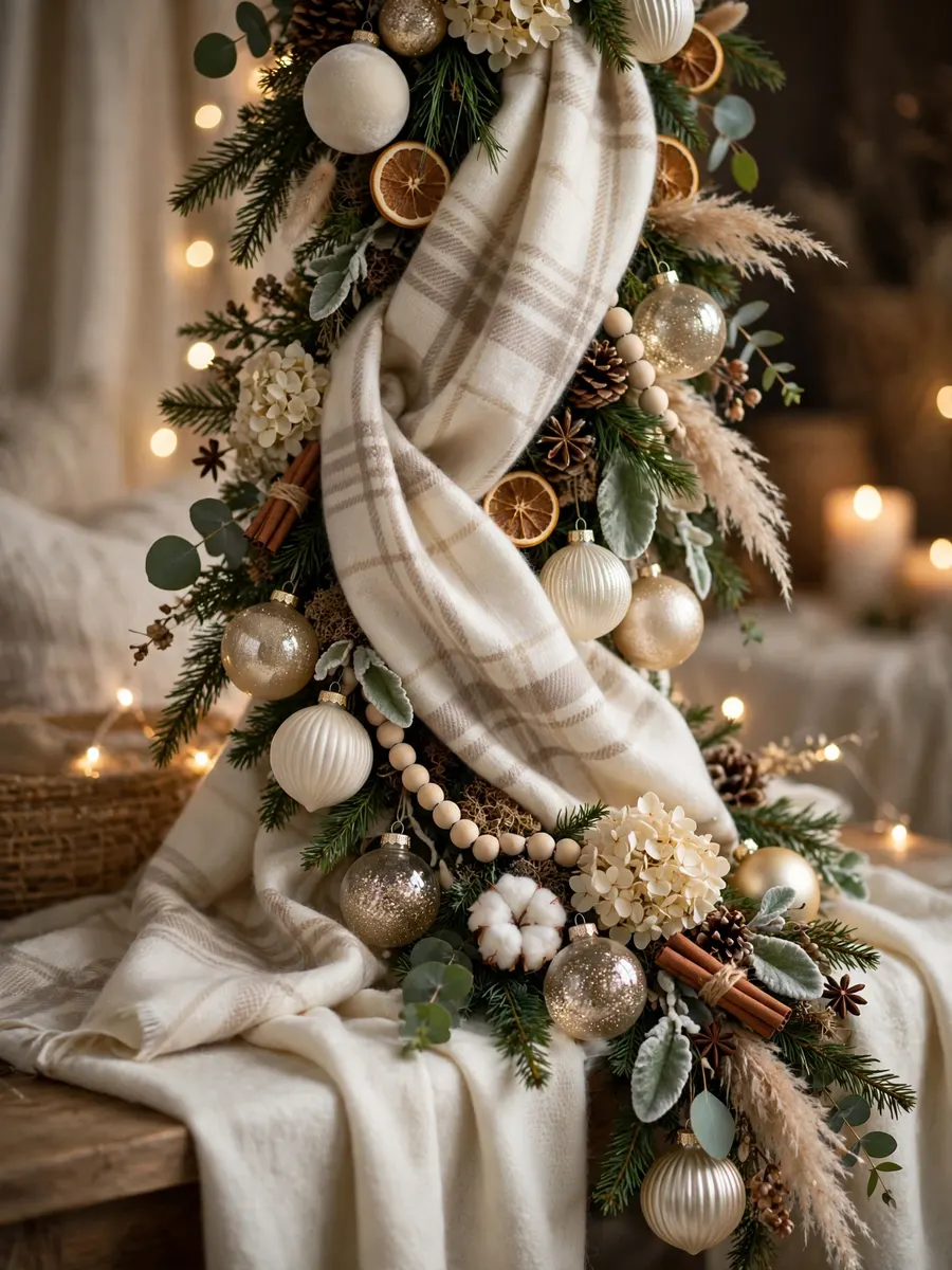 Ivory Cashmere Tartan Decor idea for Christmas Tree Ornament Garland