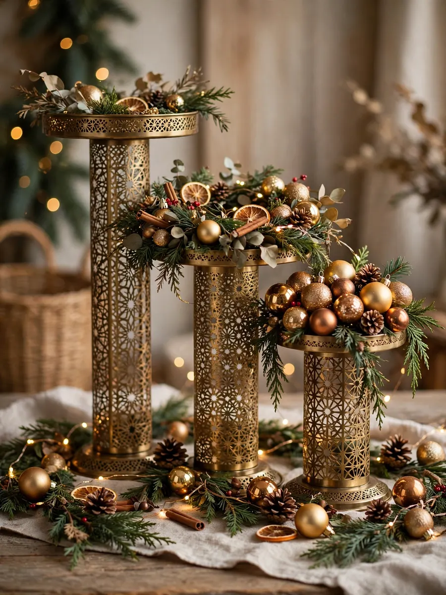 Pierced Metal Pedestal Clusters idea for Christmas Tree Ornament Garland