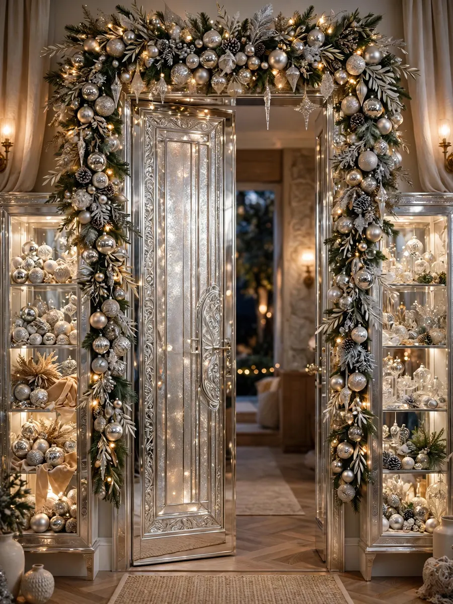 Shimmering Platinum Doorway Displays idea for Christmas Tree Ornament Garland