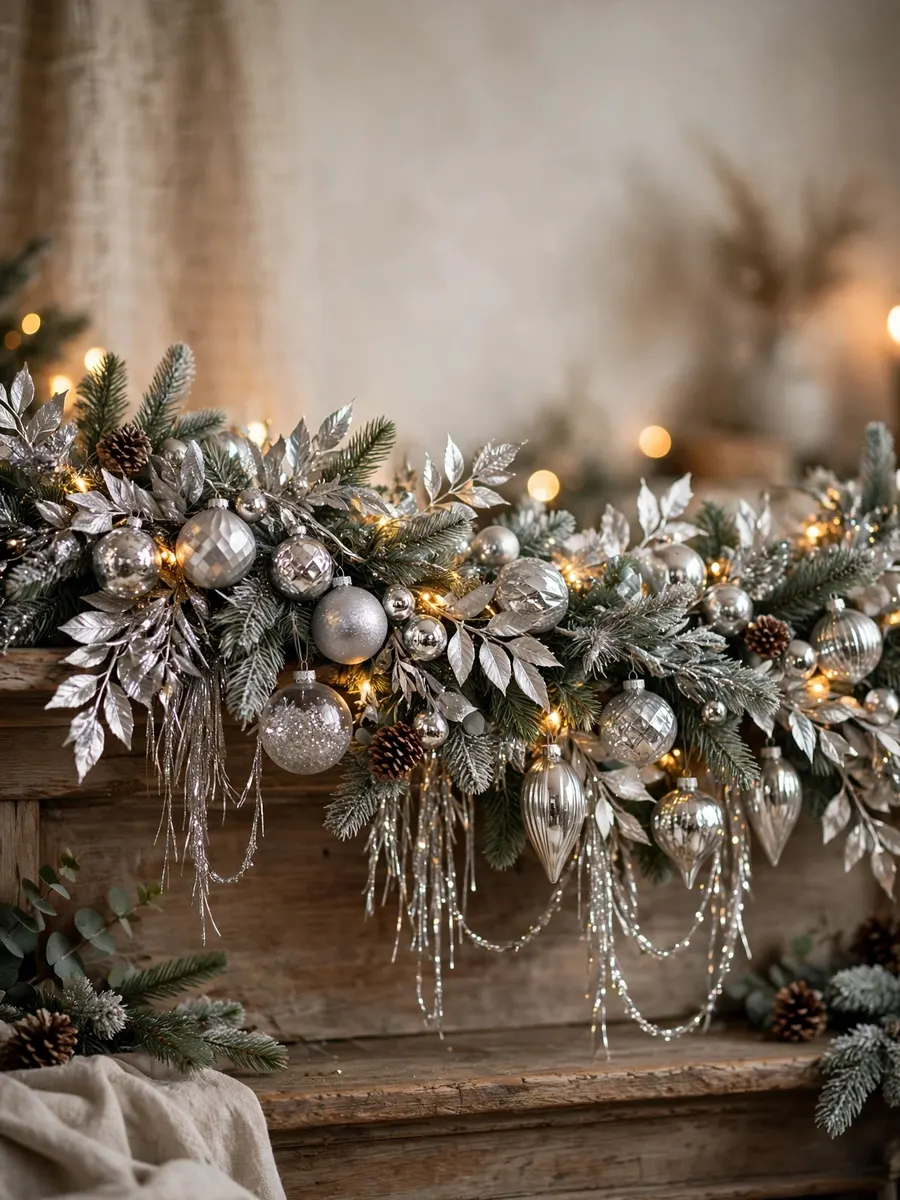 Silver Leaf Tinsel Decor idea for Christmas Tree Ornament Garland