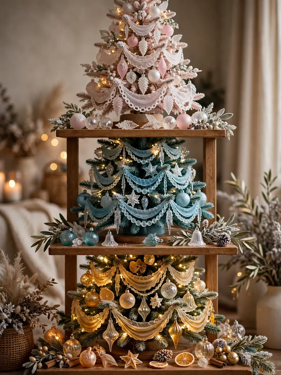 Frosted Glass Swags Tiers idea for Color Christmas Trees