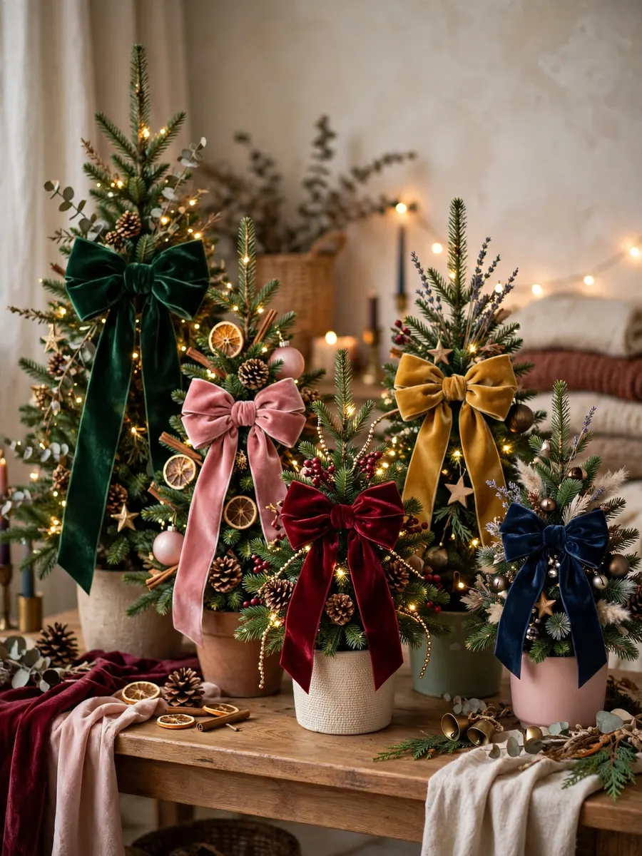 Plush Velvet Ribbon Accents idea for Color Christmas Trees