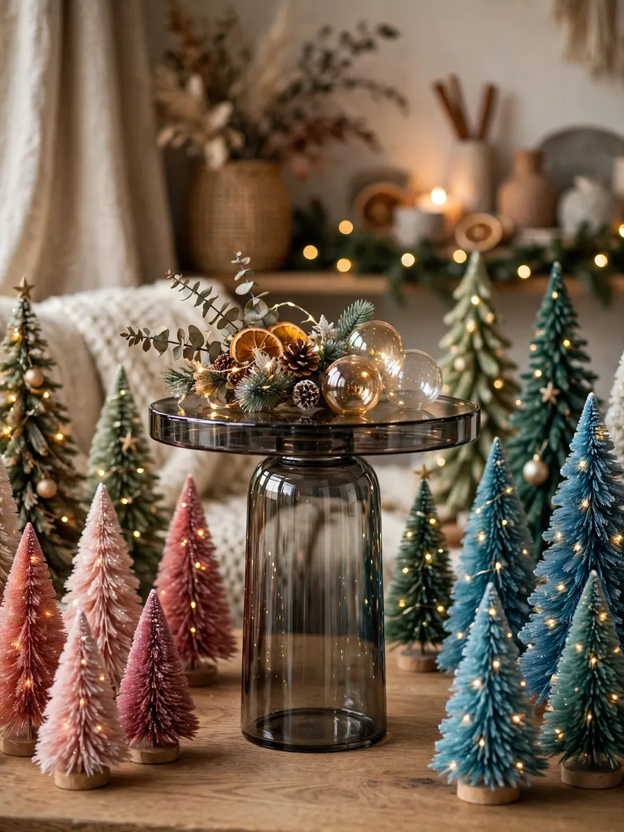 Smoked Glass Pedestal Decor idea for Color Christmas Trees