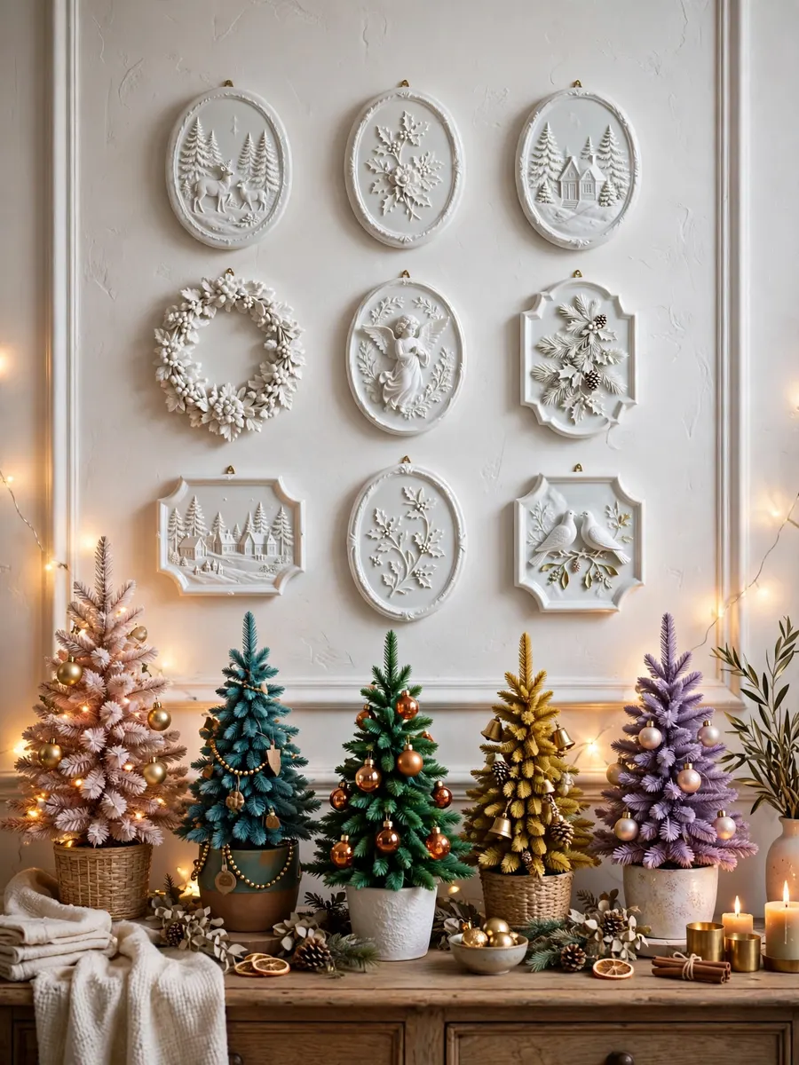 White Porcelain Wall Vignettes idea for Color Christmas Trees