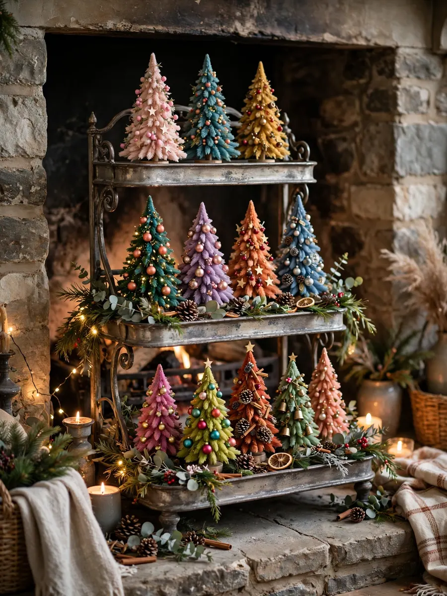 Aged Pewter Hearth Tiers idea for Colored Christmas Trees