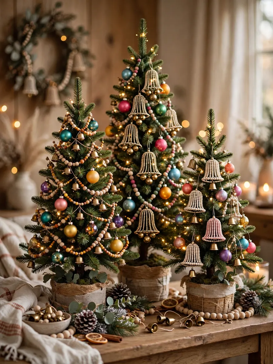 Beaded Wire Bell Accents idea for Colored Christmas Trees