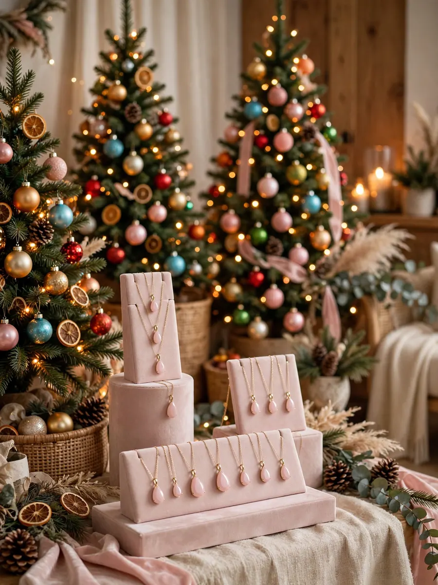 Blush Pink Pendants Displays idea for Colored Christmas Trees