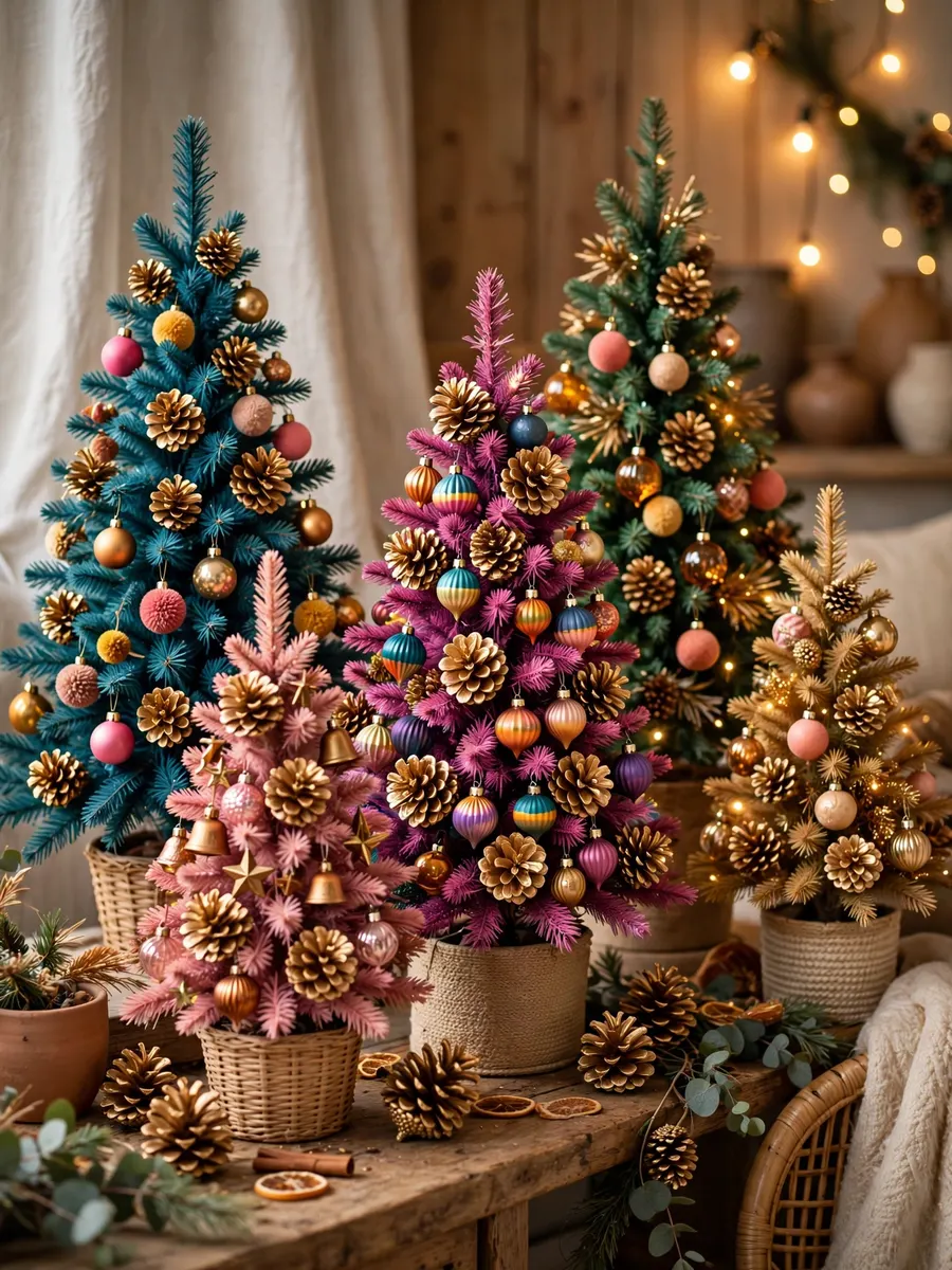 Burnished Gold Pinecones Highlights idea for Colored Christmas Trees