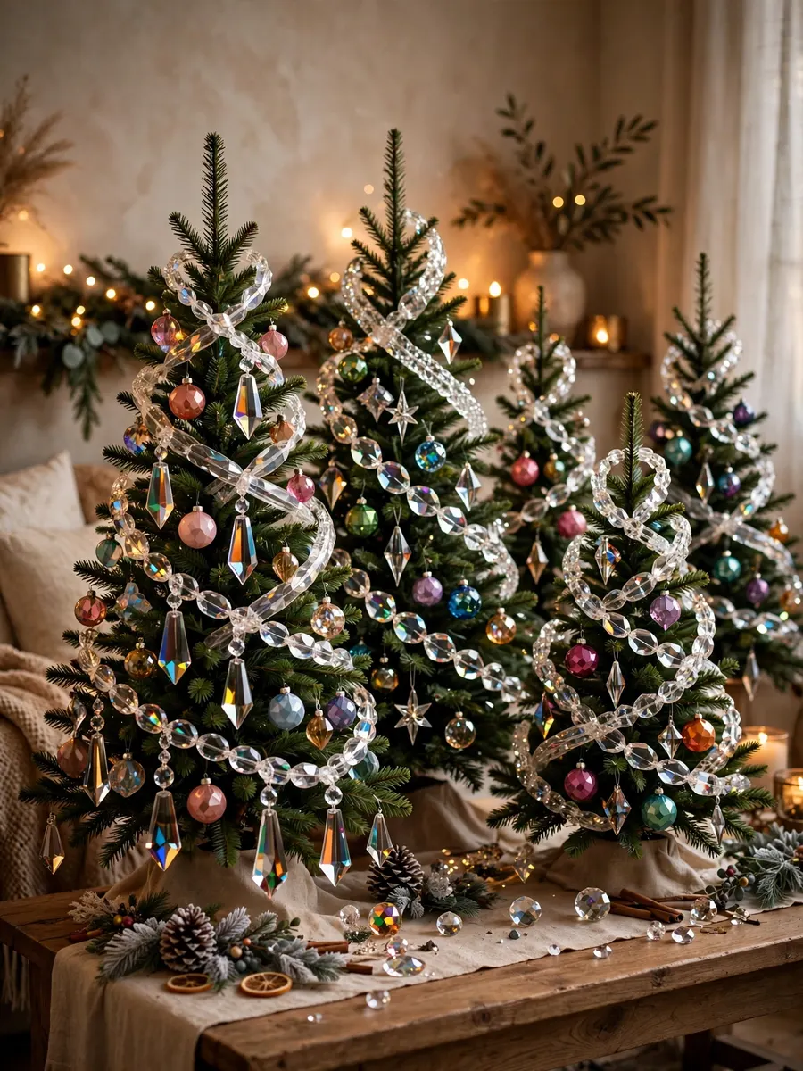 Faceted Crystal Ribbon Styling idea for Colored Christmas Trees