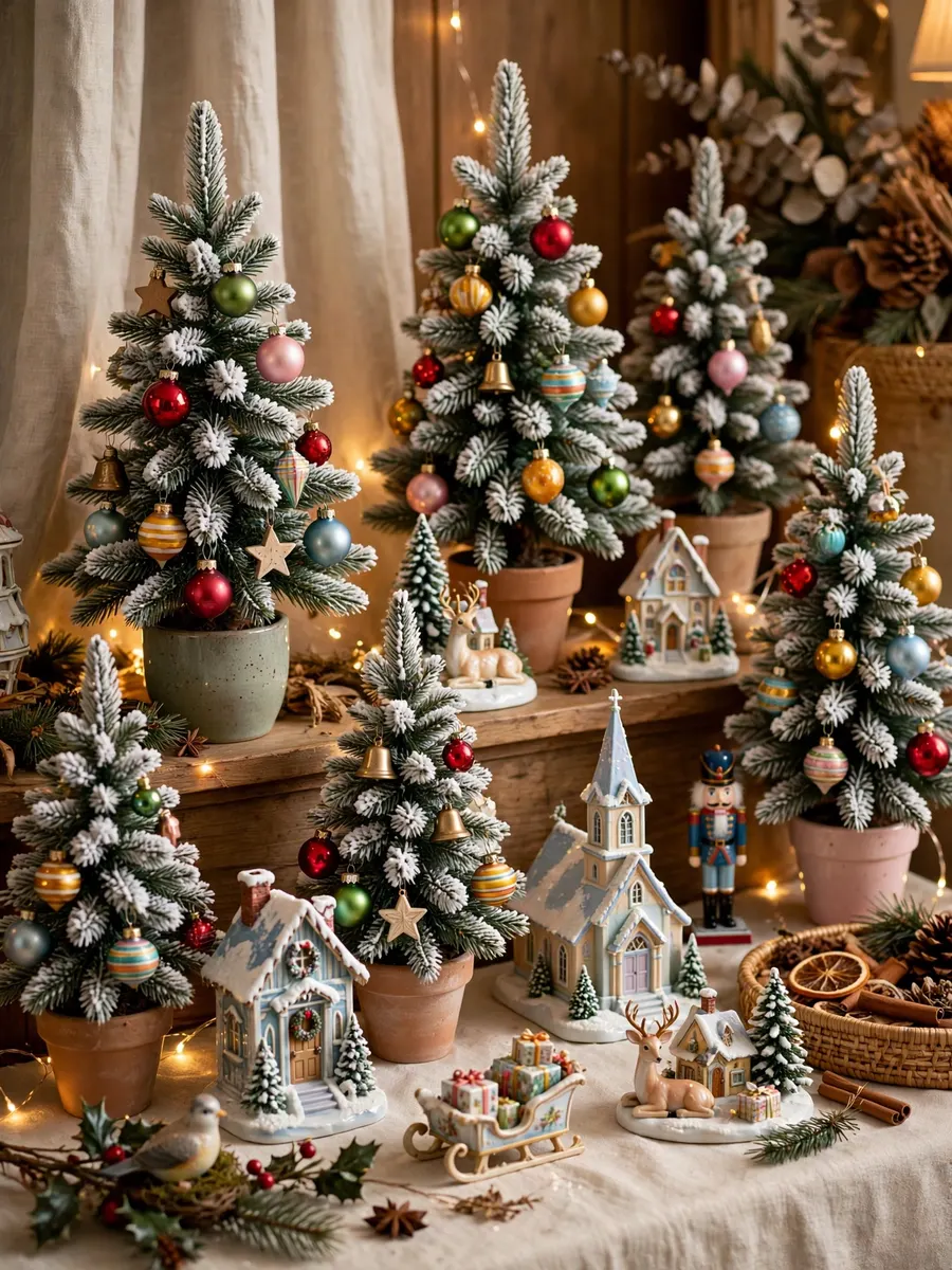 Flocked Needle Porcelain Vignettes idea for Colored Christmas Trees