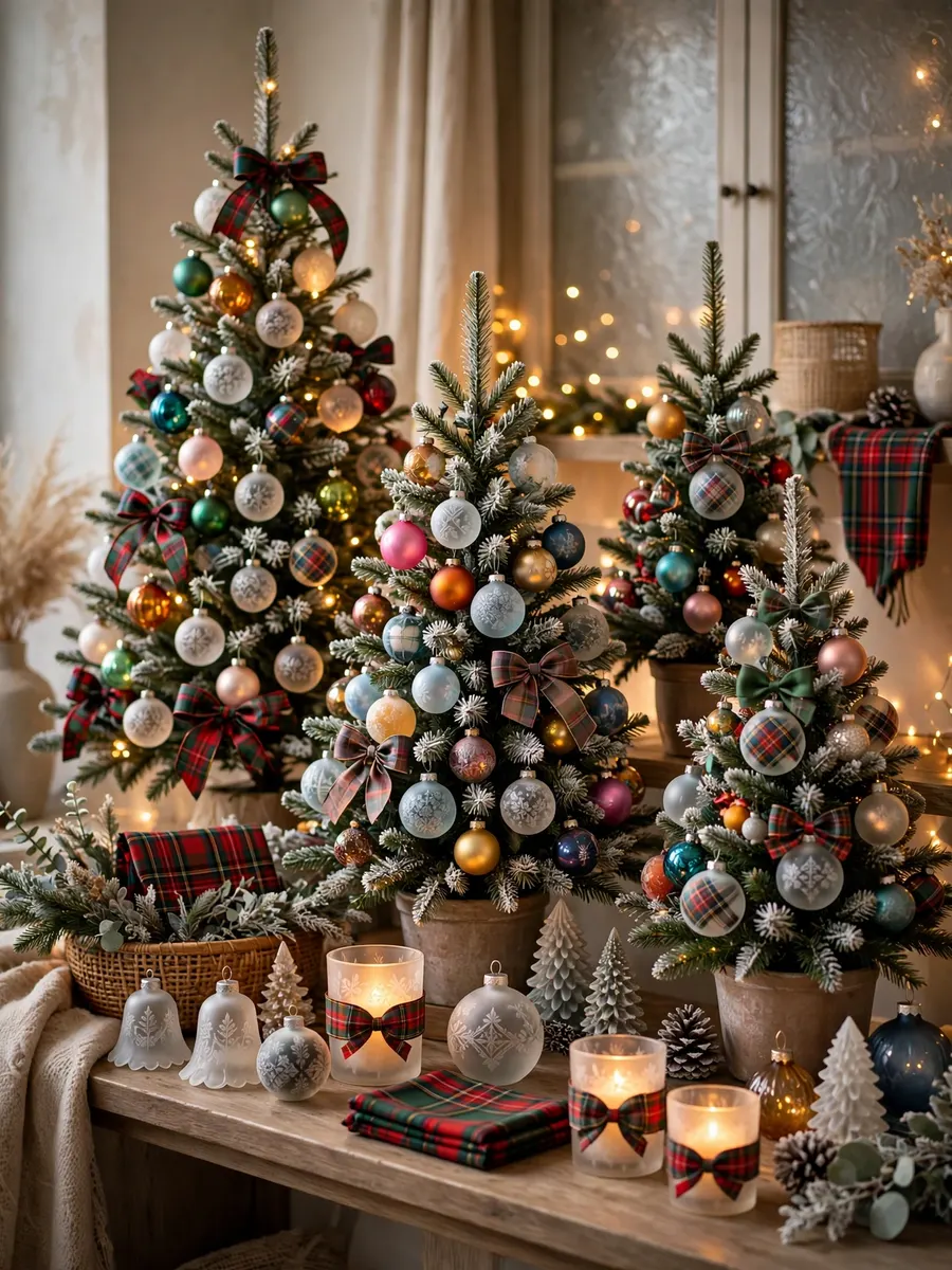 Frosted Glass Tartan Touches idea for Colored Christmas Trees
