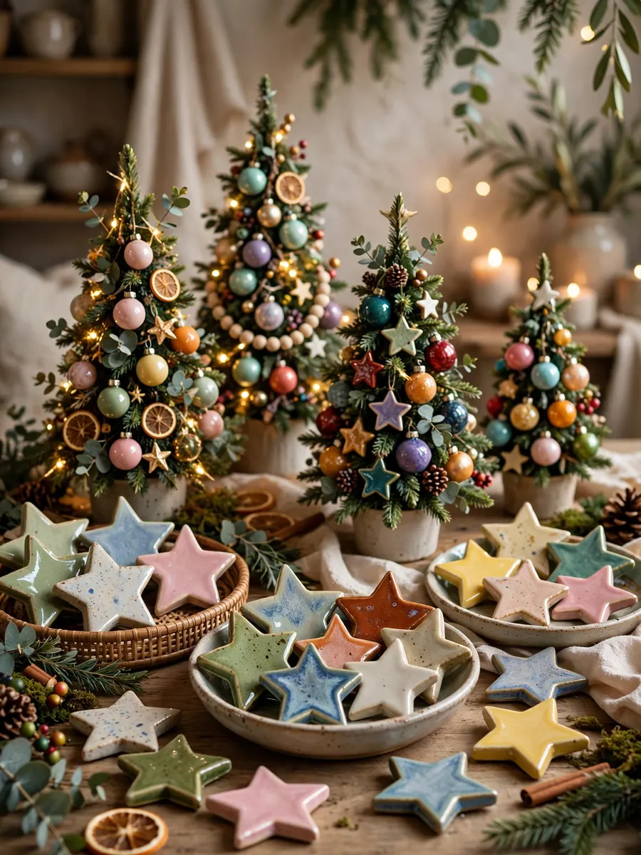 Glazed Ceramic Star Arrangements idea for Colored Christmas Trees