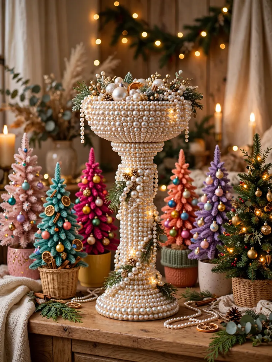 Lustrous Pearl Pedestal Highlights idea for Colored Christmas Trees