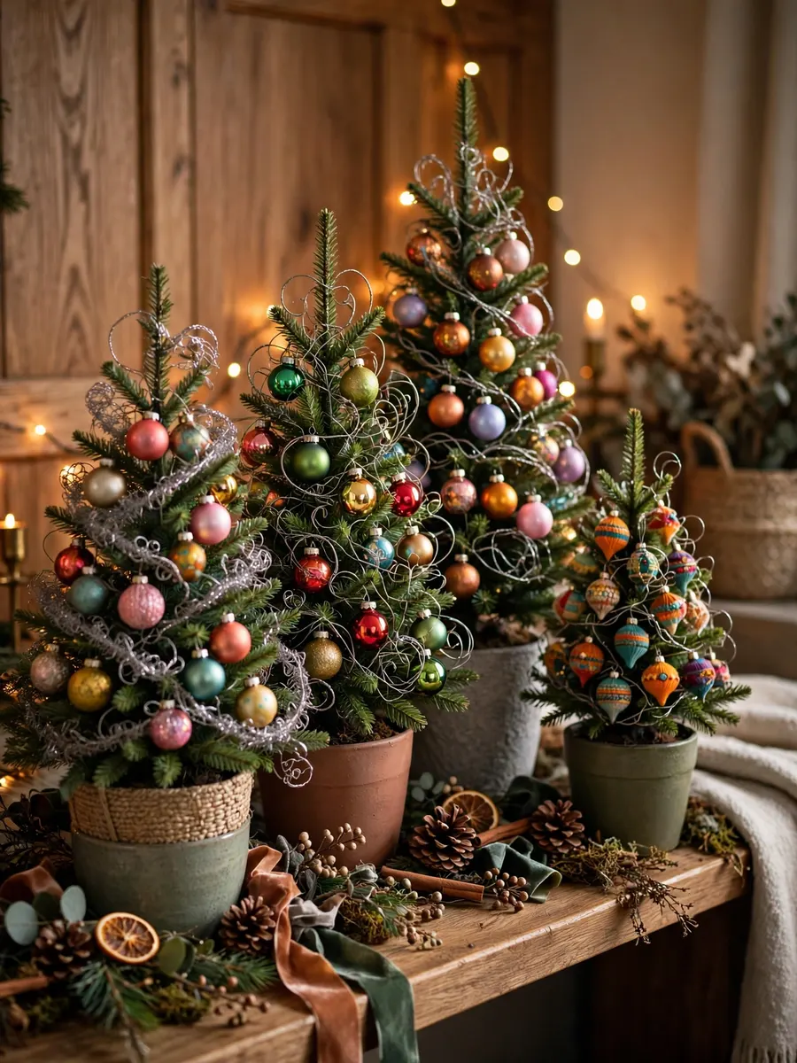 Pewter Wire Tinsel Touches idea for Colored Christmas Trees
