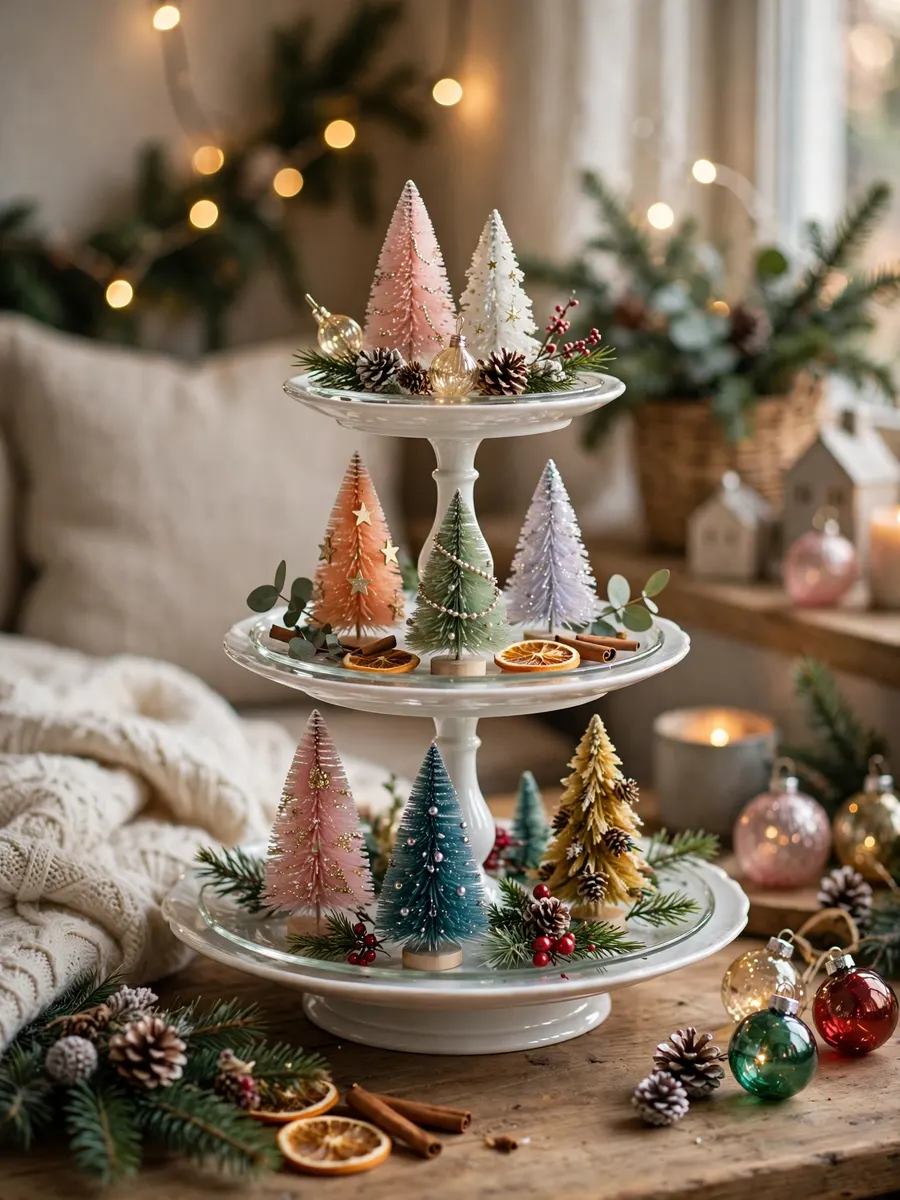White Porcelain Glass Tiers idea for Colored Christmas Trees