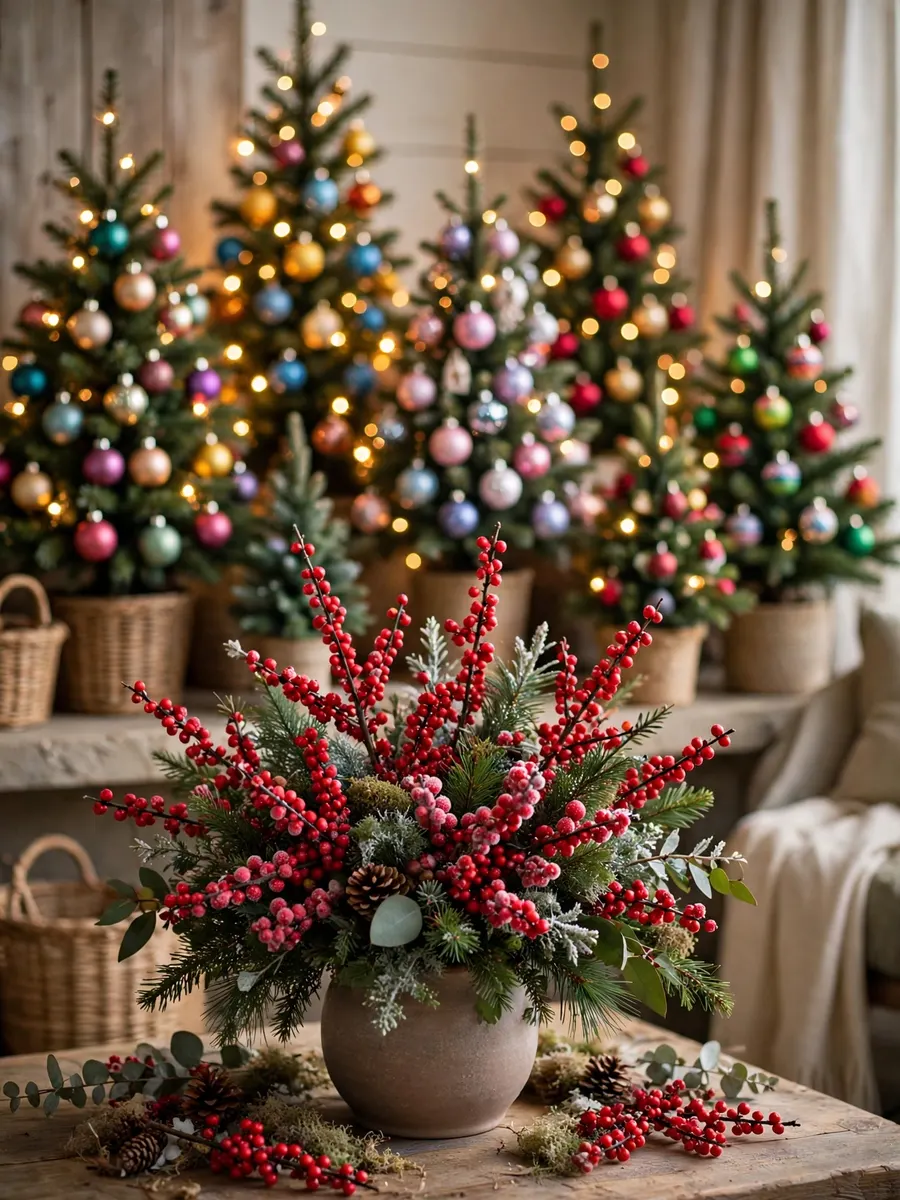 Winterberry Crimson Baubles Arrangements idea for Colored Christmas Trees