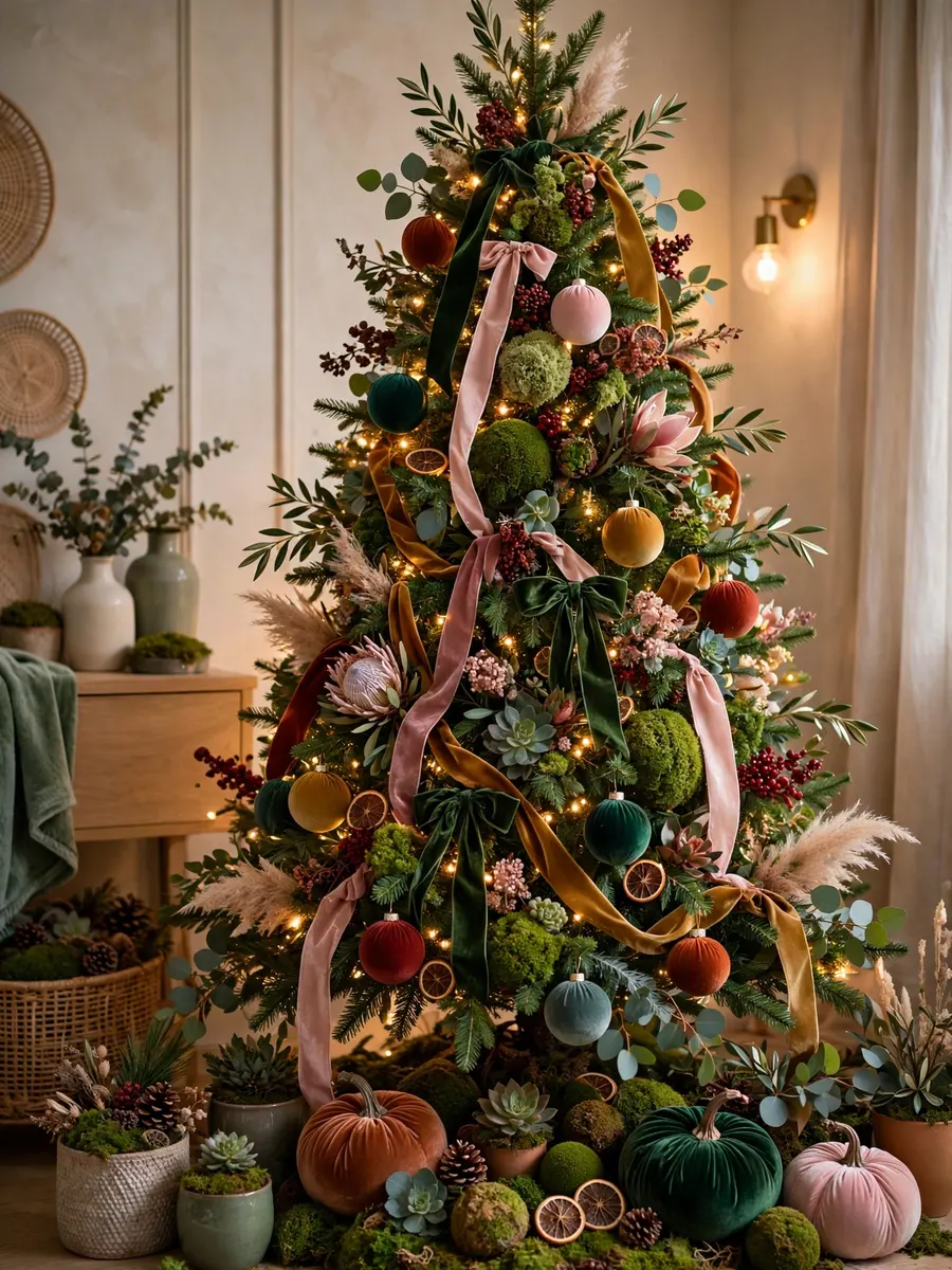 Botanical Moss Velvet Concepts idea for Colorful Christmas Tree